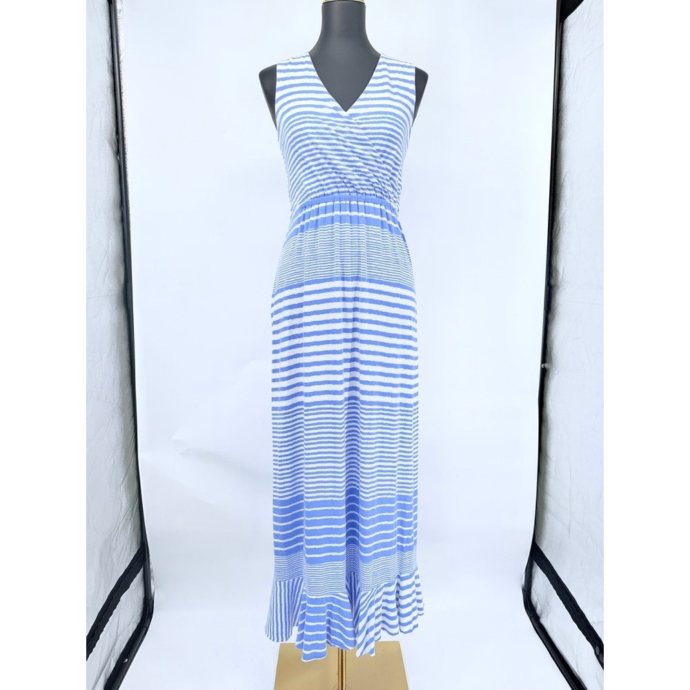 Vineyard Vines Blue‎ White Striped Maxi Dress Surplice V Neck Ruffle Hem Resort